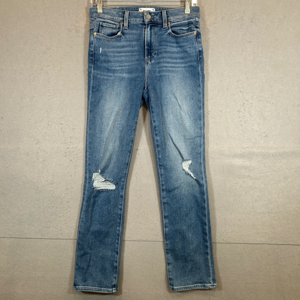 Paige Cindy Jeans Womens 26 High Rise Straight Leg Distressed Medium Wash Blue